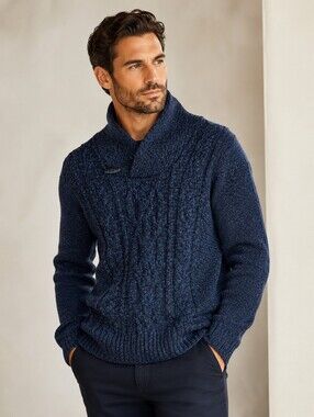 Paolo Mondo Made in Italy Men’s Navy Cable Knit Shawl Collar Toggle Sweater M